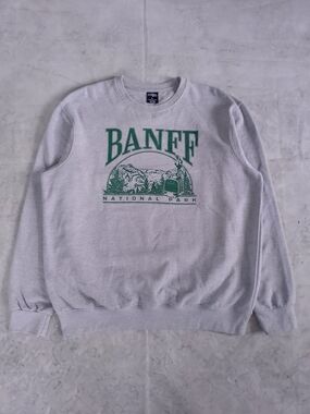 Banff National Park Crewneck Sweatshirt - Light Gray with Green Print